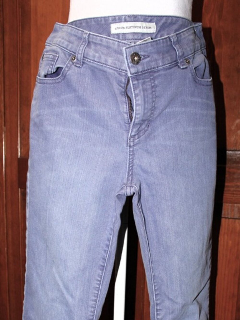 Chico's platinum denim jeans, light dusty purple, straight leg